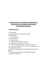 INFORME SOBRE LA SITUACION DE LOS NIÑOS NIÑAS Y ADOLESCENTES EN LOS MEDIOS AUDIOVISUALES ELECTRONICOS EN GENERAL
